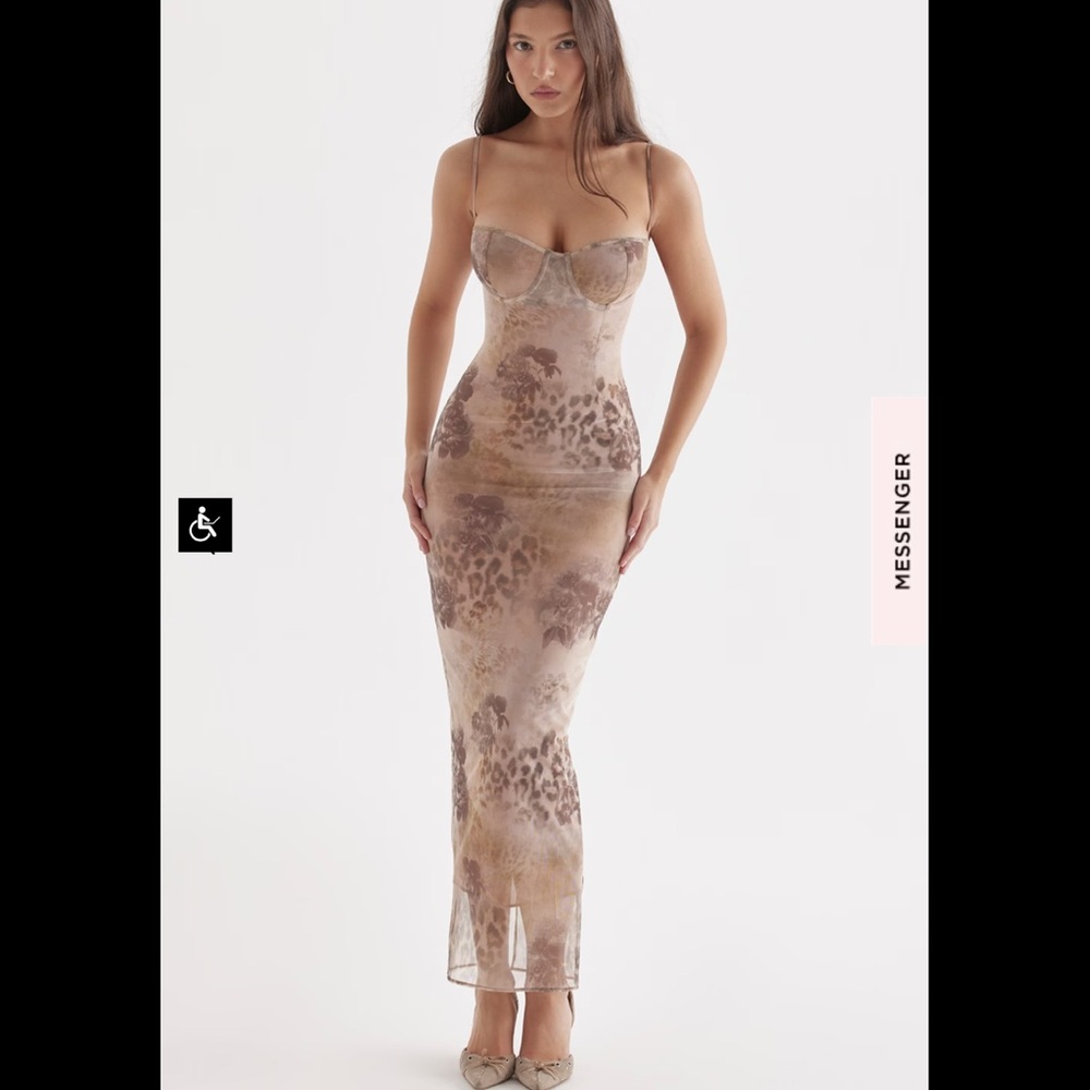 House of CB Tan Bodycon Maxi Dress Sweetheart Neckline